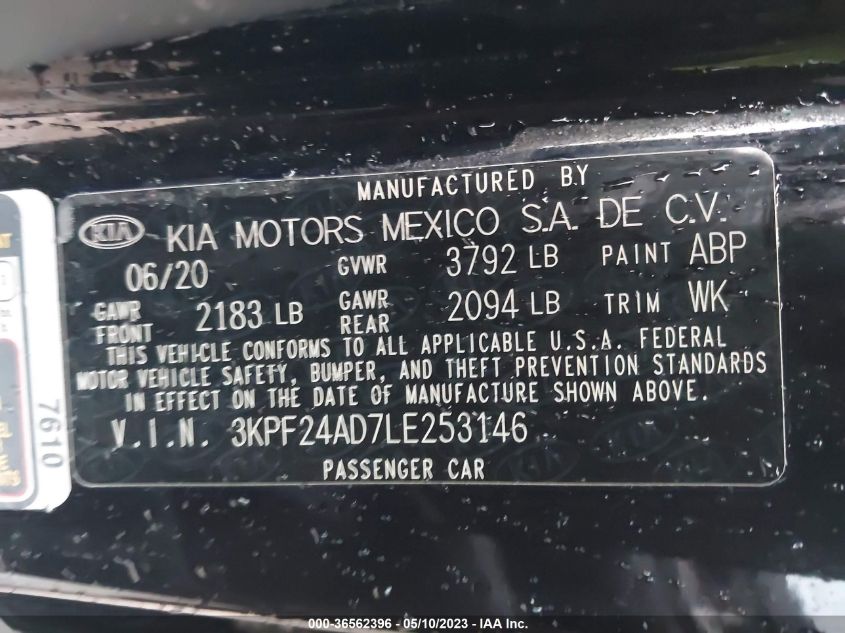 2020 KIA FORTE LXS - 3KPF24AD7LE253146