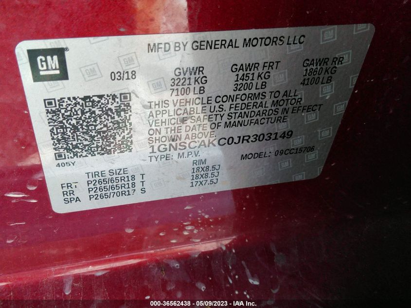 2018 CHEVROLET TAHOE LS - 1GNSCAKC0JR303149