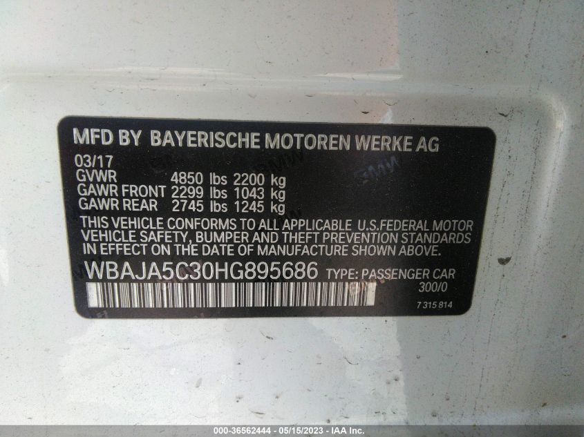 2017 BMW 5 SERIES 530I - WBAJA5C30HG895686