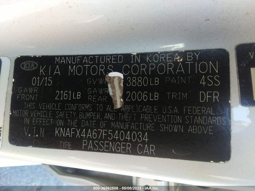 2015 KIA FORTE LX - KNAFX4A67F5404034