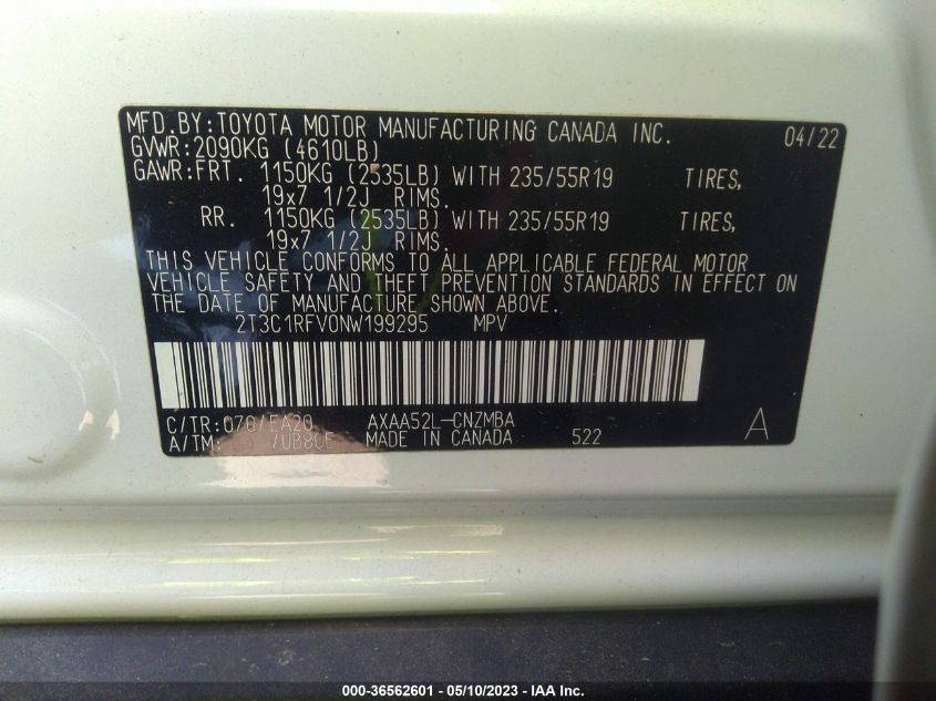 2022 TOYOTA RAV4 XLE PREMIUM - 2T3C1RFV0NW199295