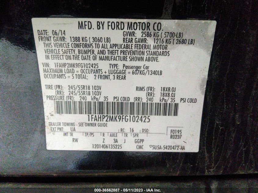 2015 FORD SEDAN POLICE INTERCEPTOR 1FAHP2MK9FG102425