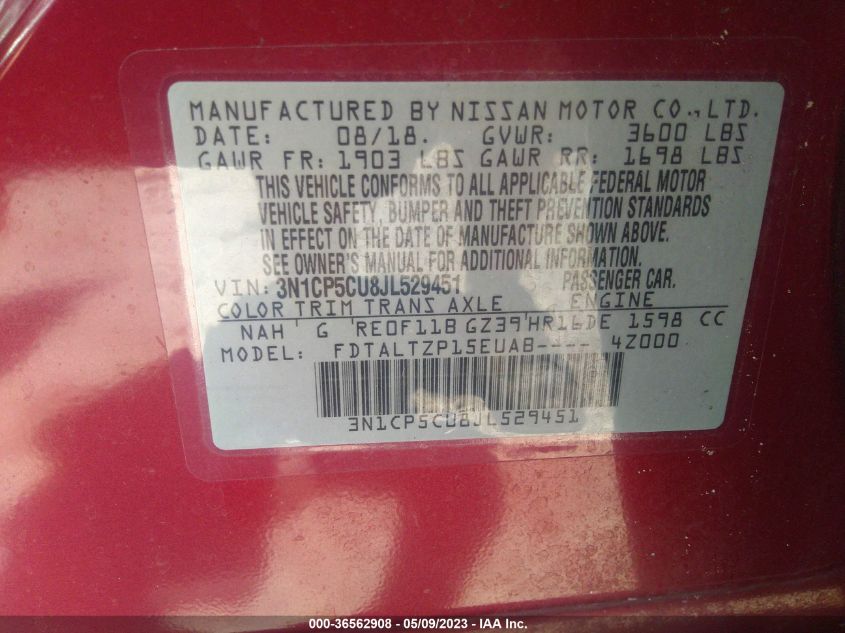 2018 NISSAN KICKS SR - 3N1CP5CU8JL529451