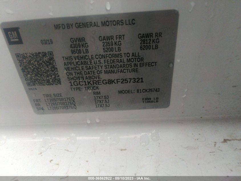 2019 CHEVROLET SILVERADO 2500HD WORK TRUCK - 1GC1KREG8KF257321