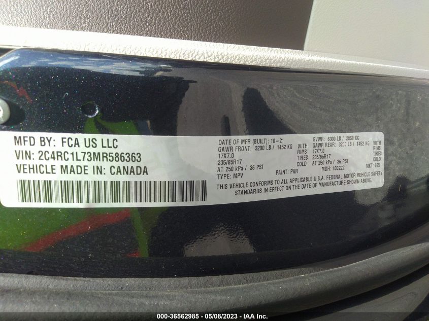 2021 CHRYSLER PACIFICA HYBRID TOURING L - 2C4RC1L73MR586363