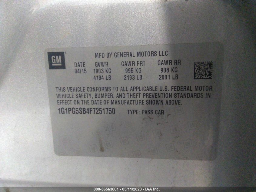 2015 CHEVROLET CRUZE LTZ - 1G1PG5SB4F7251750