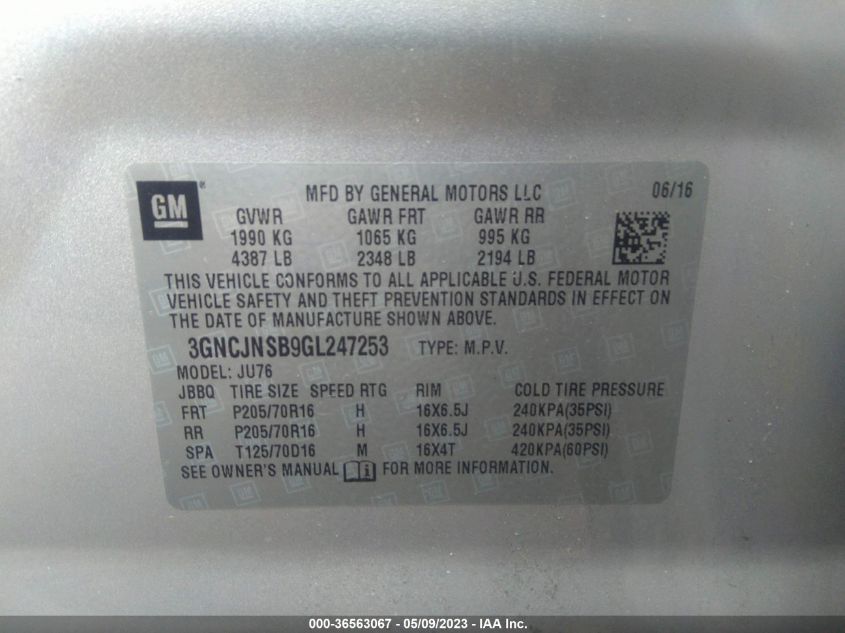2016 CHEVROLET TRAX LS - 3GNCJNSB9GL247253