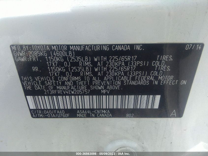 2014 TOYOTA RAV4 XLE - 2T3RFREV4EW205757