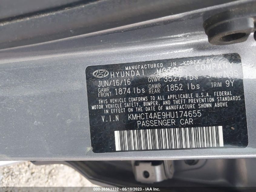 2017 HYUNDAI ACCENT SE - KMHCT4AE9HU174655