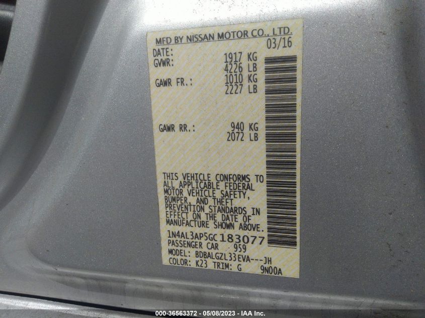 2016 NISSAN ALTIMA 2.5 S - 1N4AL3AP5GC183077