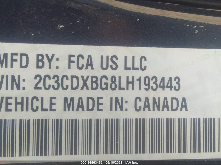 VIN 2C3CDXBG8LH193443 2020 DODGE CHARGER SXT