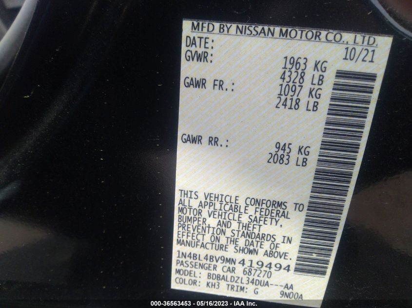 2021 NISSAN ALTIMA 2.5 S - 1N4BL4BV9MN419494