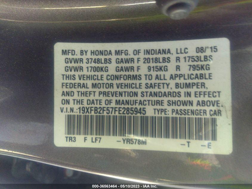 2015 HONDA CIVIC SEDAN LX - 19XFB2F57FE285945