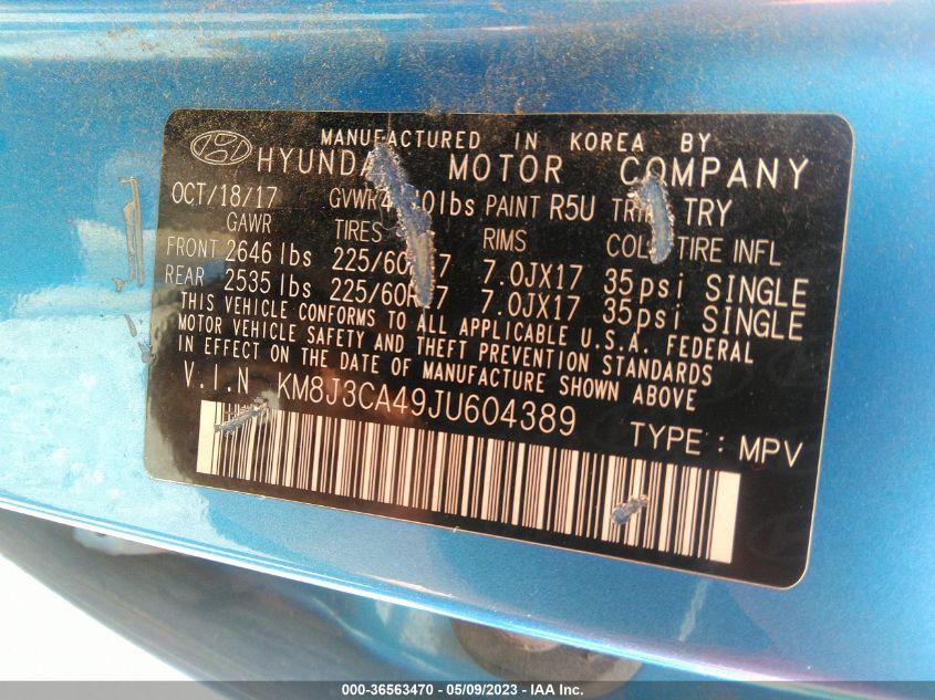 2018 HYUNDAI TUCSON SEL - KM8J3CA49JU604389