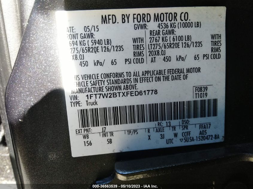 2015 FORD F-250 LARIAT - 1FT7W2BTXFED61778