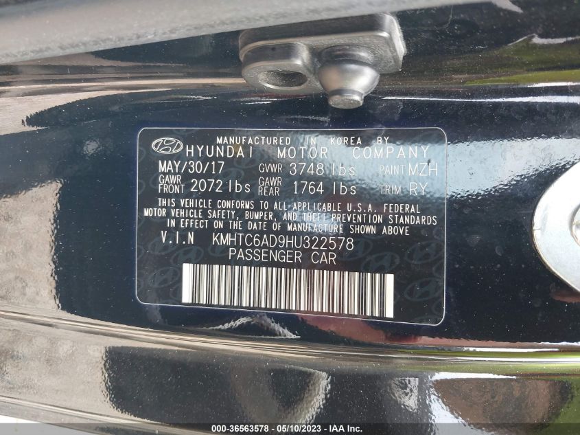 2017 HYUNDAI VELOSTER - KMHTC6AD9HU322578