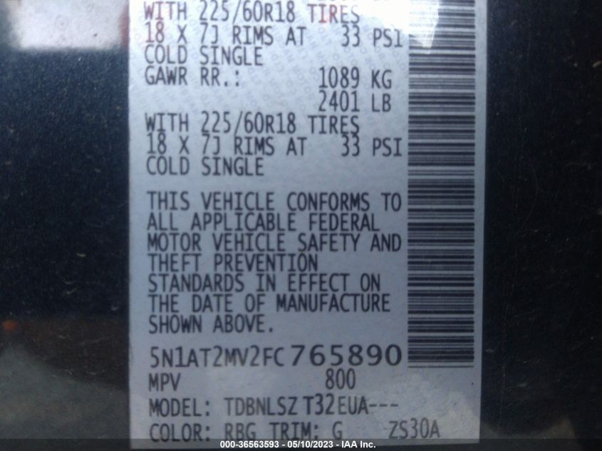 2015 NISSAN ROGUE SV/SL/S - 5N1AT2MV2FC765890