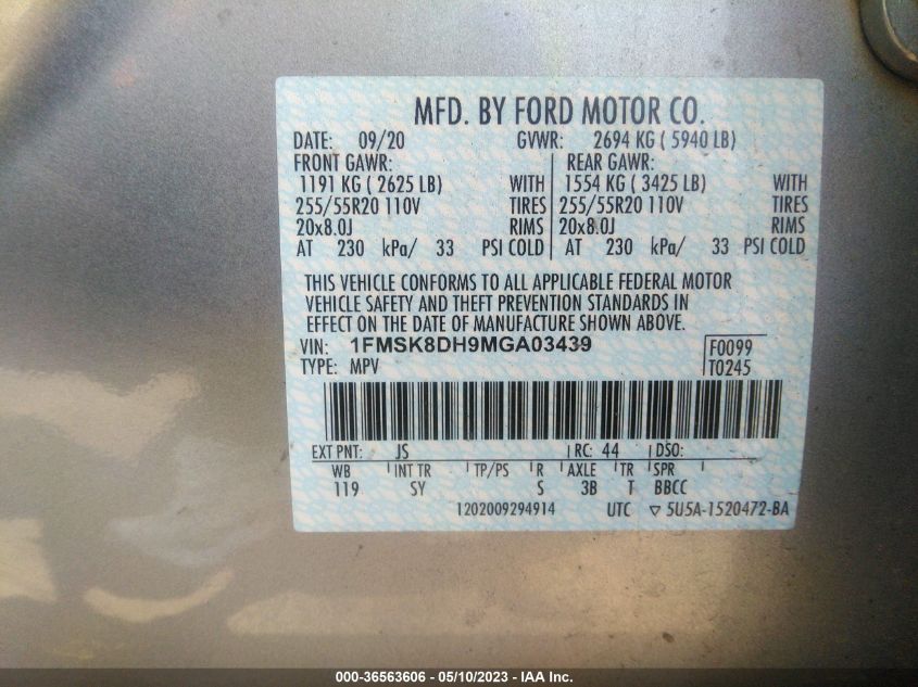 2021 FORD EXPLORER XLT - 1FMSK8DH9MGA03439
