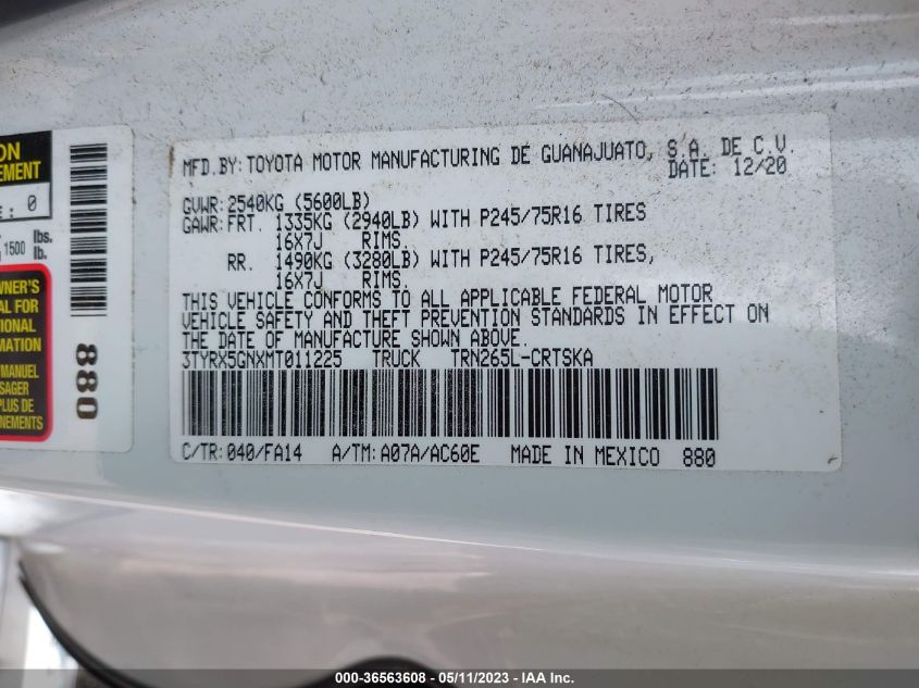 2021 TOYOTA TACOMA 2WD SR/SR5 - 3TYRX5GNXMT011225