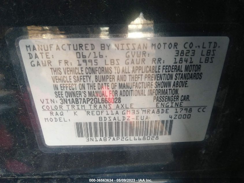 2016 NISSAN SENTRA SV - 3N1AB7AP2GL668028