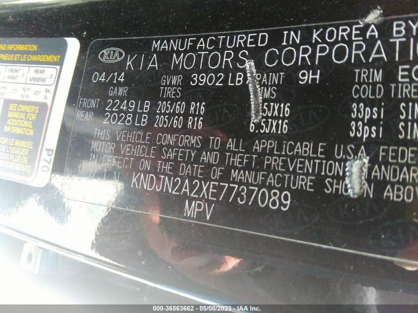 2014 KIA SOUL BASE - KNDJN2A2XE7737089