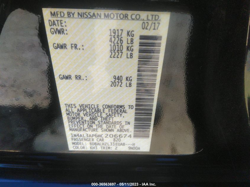 2017 NISSAN ALTIMA 2.5 SR - 1N4AL3AP6HC206674