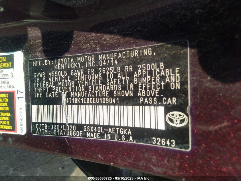 2014 TOYOTA AVALON LIMITED - 4T1BK1EB0EU109041