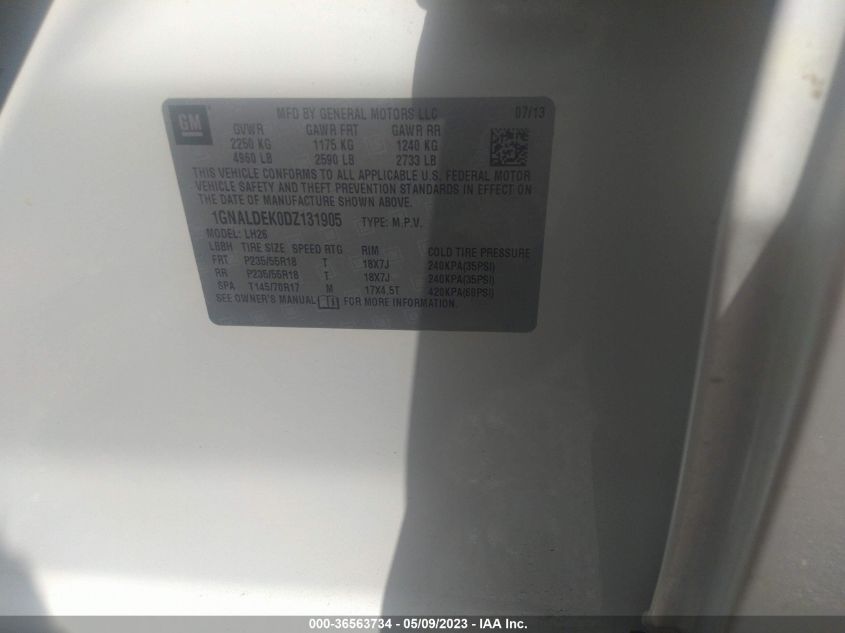 2013 CHEVROLET EQUINOX LT - 1GNALDEK0DZ131905