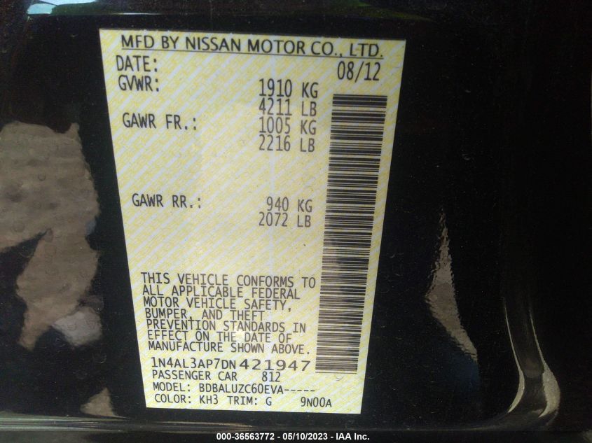 2013 NISSAN ALTIMA 2.5 SV - 1N4AL3AP7DN421947