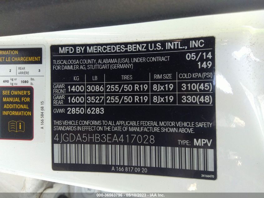 2014 MERCEDES-BENZ M-CLASS ML 350 - 4JGDA5HB3EA417028