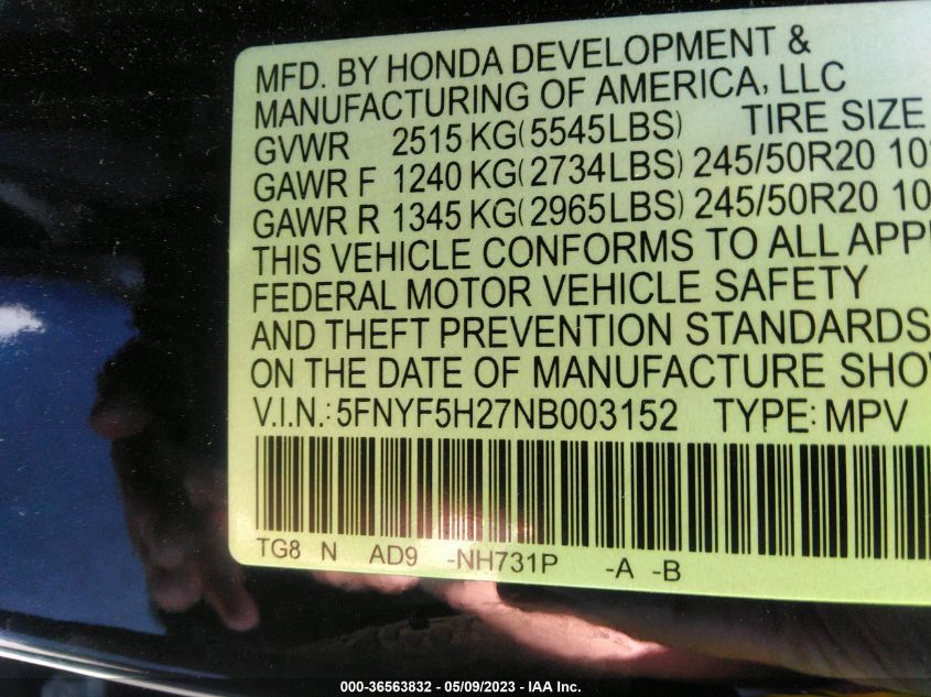 2022 HONDA PILOT SPECIAL EDITION - 5FNYF5H27NB003152