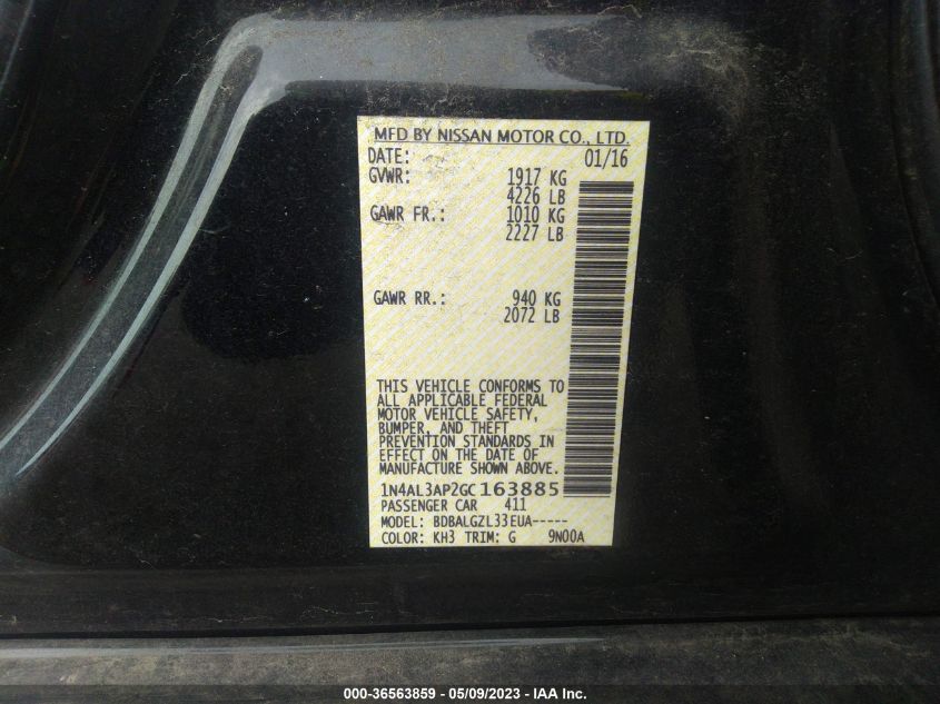 2016 NISSAN ALTIMA 2.5 S - 1N4AL3AP2GC163885
