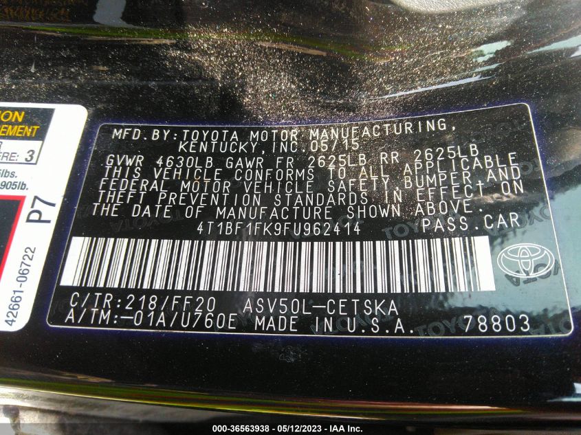2015 TOYOTA CAMRY SE - 4T1BF1FK9FU962414