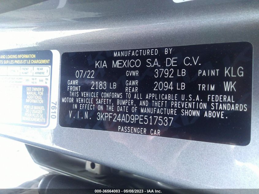 2023 KIA FORTE LXS - 3KPF24AD9PE517537