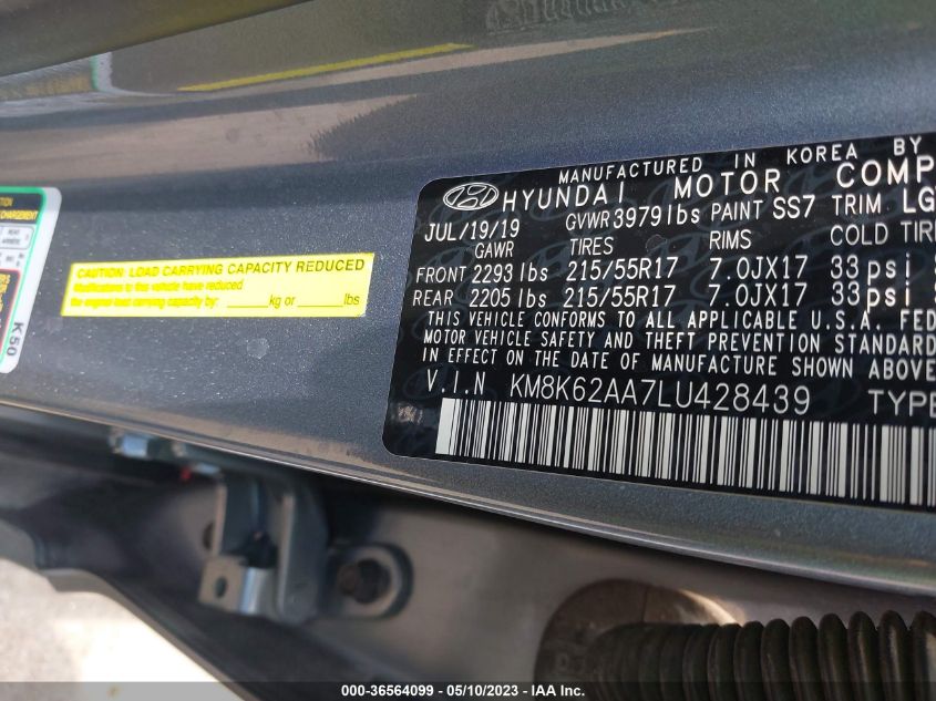 2020 HYUNDAI KONA SEL PLUS - KM8K62AA7LU428439