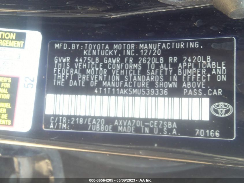 2021 TOYOTA CAMRY SE - 4T1T11AK5MU539336