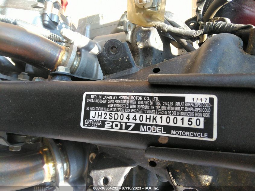 2017 HONDA CRF1000 - JH2SD0440HK100150