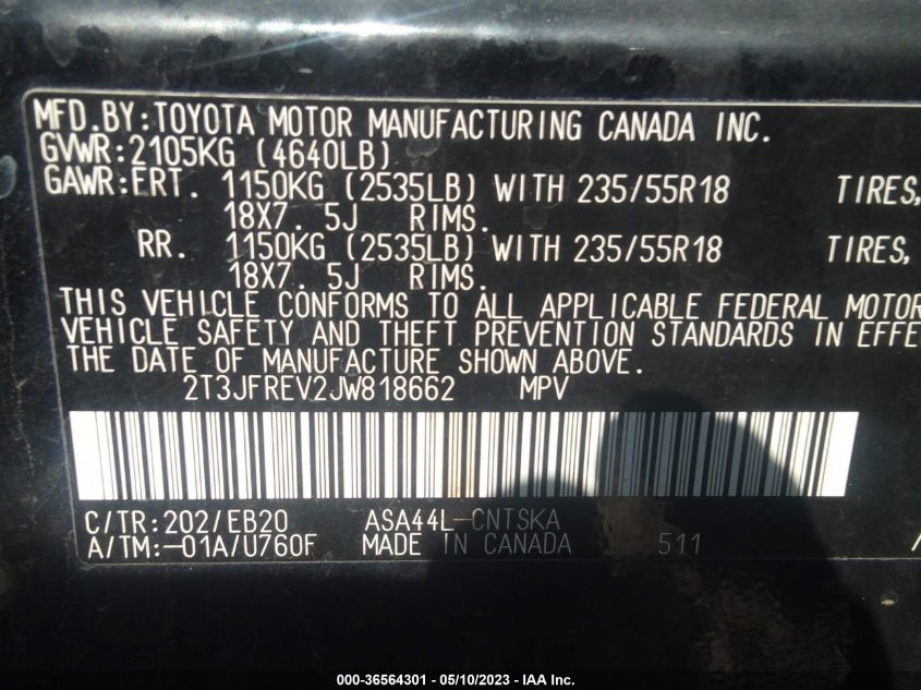 2018 TOYOTA RAV4 SE - 2T3JFREV2JW818662