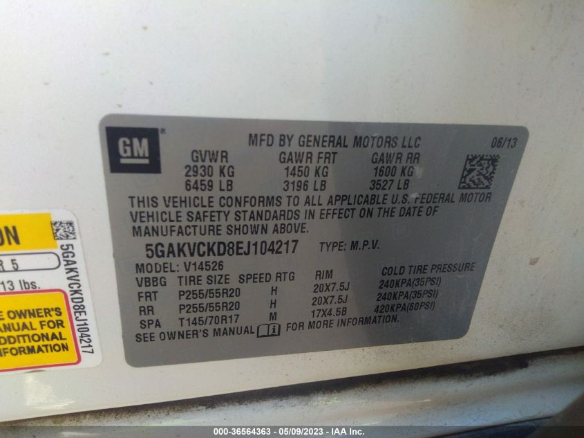 2014 BUICK ENCLAVE PREMIUM - 5GAKVCKD8EJ104217