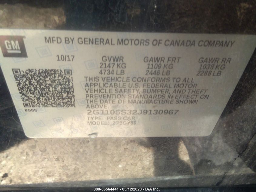 2018 CHEVROLET IMPALA LT - 2G1105S32J9130967