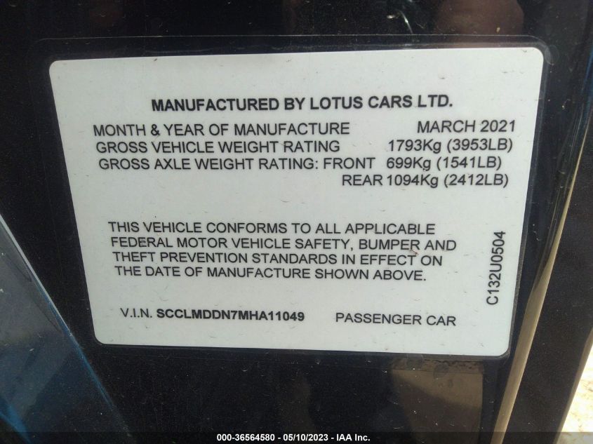 2021 LOTUS EVORA GT - SCCLMDDN7MHA11049