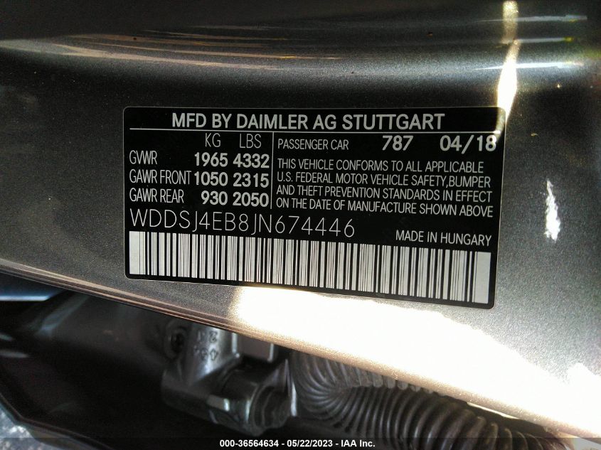 2018 MERCEDES-BENZ CLA CLA 250 - WDDSJ4EB8JN674446