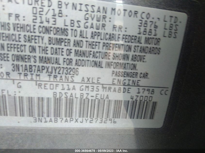 2018 NISSAN SENTRA S - 3N1AB7APXJY273296