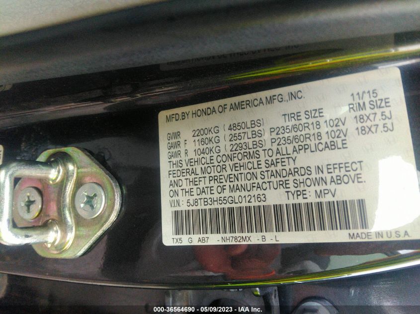 2016 ACURA RDX TECH PKG/TECH - 5J8TB3H55GL012163