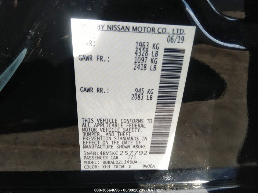 2019 NISSAN ALTIMA 2.5 S - 1N4BL4BV5KC257792