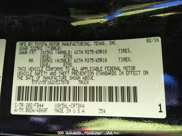 2016 TOYOTA TUNDRA 4WD TRUCK SR/SR5/TRD PRO - 5TFUY5F16GX537870