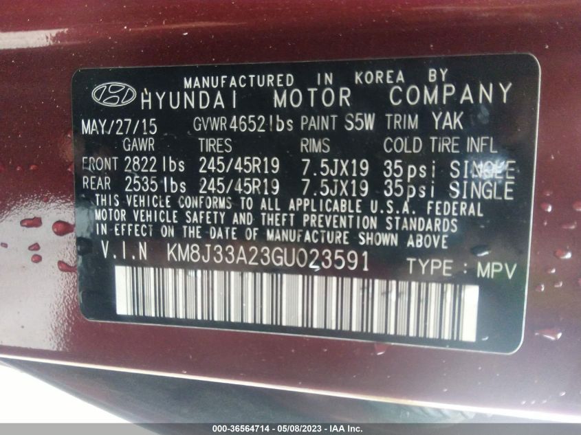 2016 HYUNDAI TUCSON SPORT - KM8J33A23GU023591