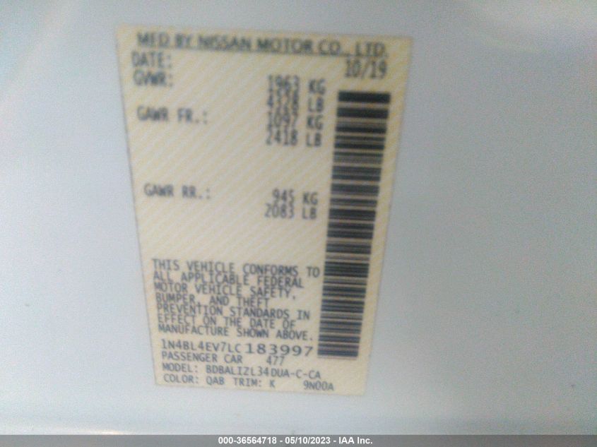 2020 NISSAN ALTIMA 2.5 SL - 1N4BL4EV7LC183997