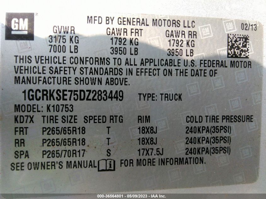 2013 CHEVROLET SILVERADO 1500 LT - 1GCRKSE75DZ283449