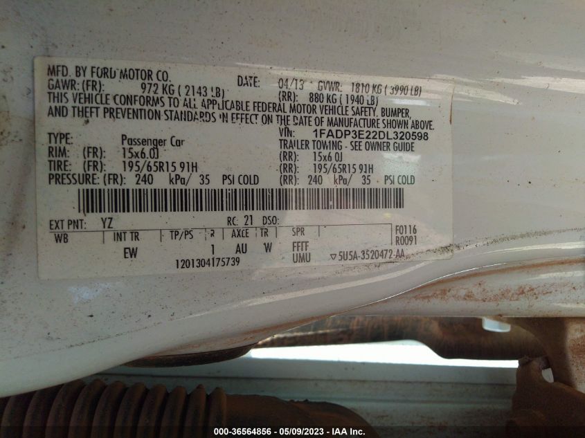 2013 FORD FOCUS S - 1FADP3E22DL320598